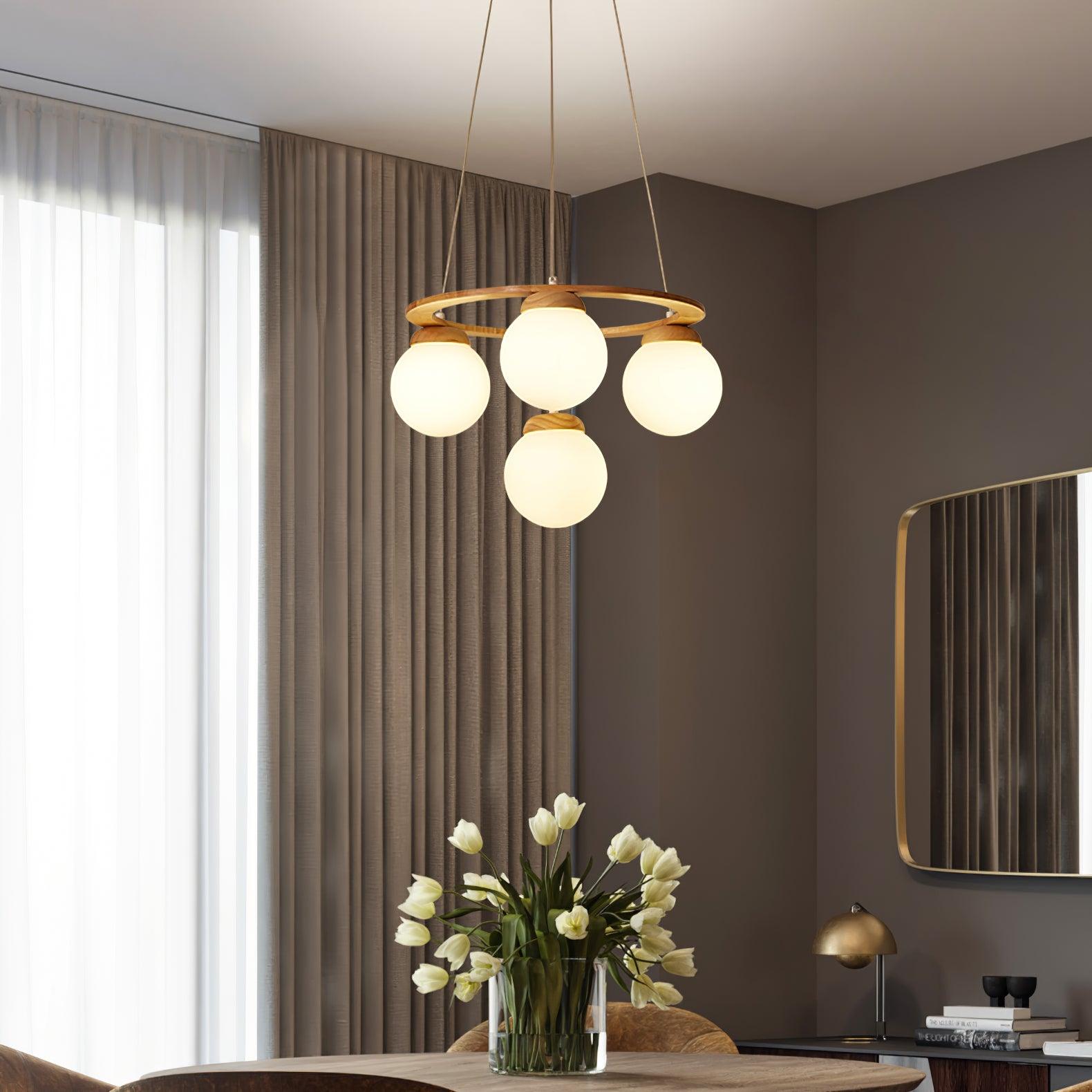 Nordic Wood and Glass Globe Chandelier Modern Minimalist Ceiling Light Fixture