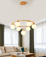 Nordic Wood and Glass Globe Chandelier Modern Minimalist Ceiling Light Fixture