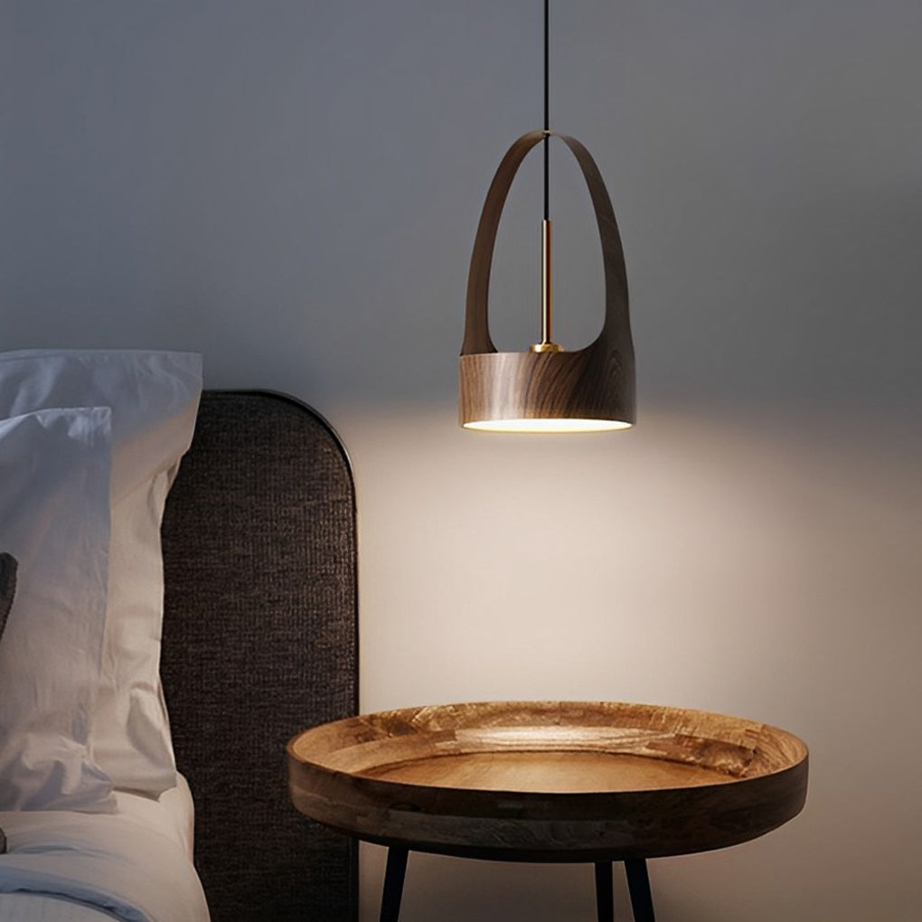 Nordic Wood Texture LED Pendant Light Small Acrylic Chandelier for Modern Home Lighting