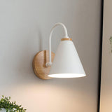 Nordic Wooden Wall Sconce Set with Cone Iron Shade and Modern Metal Accents