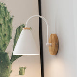 Nordic Wooden Wall Sconce Set with Cone Iron Shade and Modern Metal Accents