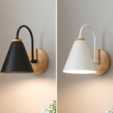 Nordic Wooden Wall Sconce Set with Cone Iron Shade and Modern Metal Accents