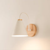 Nordic Wooden Wall Sconce Set with Cone Iron Shade and Modern Metal Accents