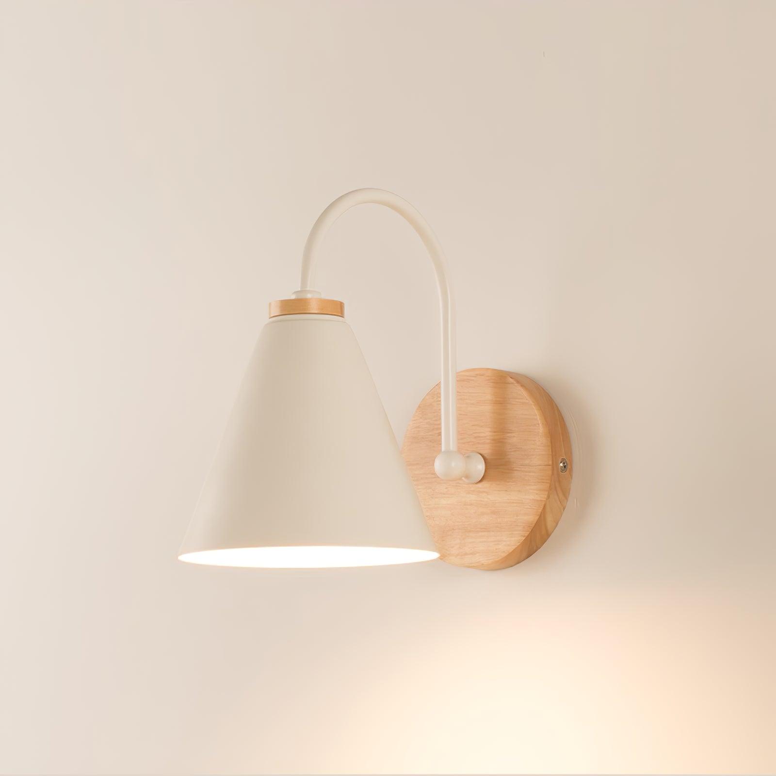 Nordic Wooden Wall Sconce Set with Cone Iron Shade and Modern Metal Accents