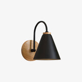 Nordic Wooden Wall Sconce Set with Cone Iron Shade and Modern Metal Accents
