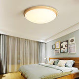 Modern Nordic Wood Flush Mount Ceiling Light 14 Inch Dimmable Bamboo LED Fixture for Bedroom and Office