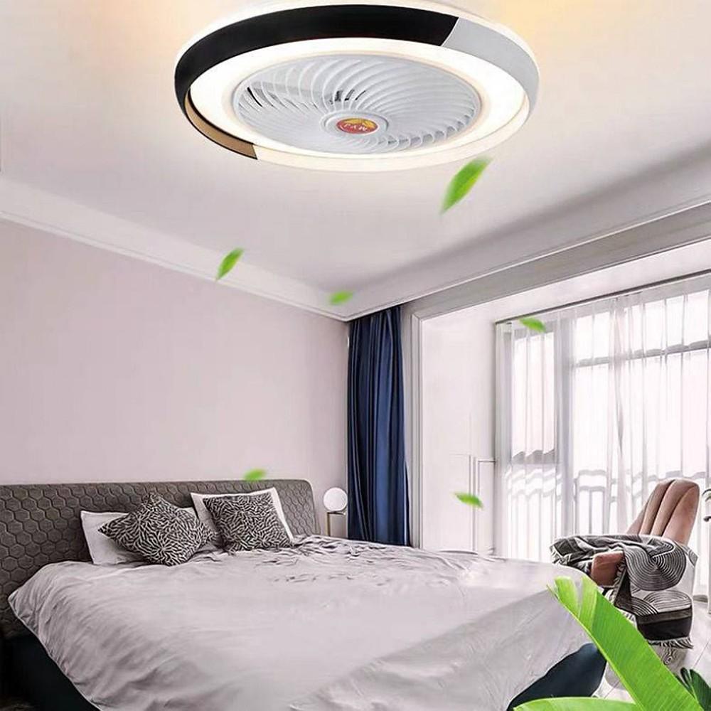 Modern White Flush Mount Bladeless Ceiling Fan with Dimmable LED Light for Low Ceilings