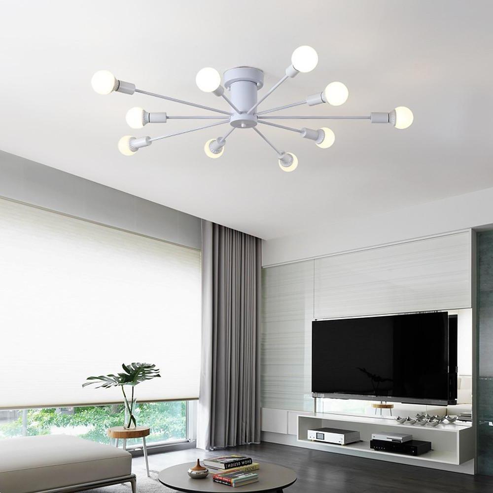 Modern 10 Light Metal Flush Mount Ceiling Fixture for Industrial Kitchen and Large Living Spaces