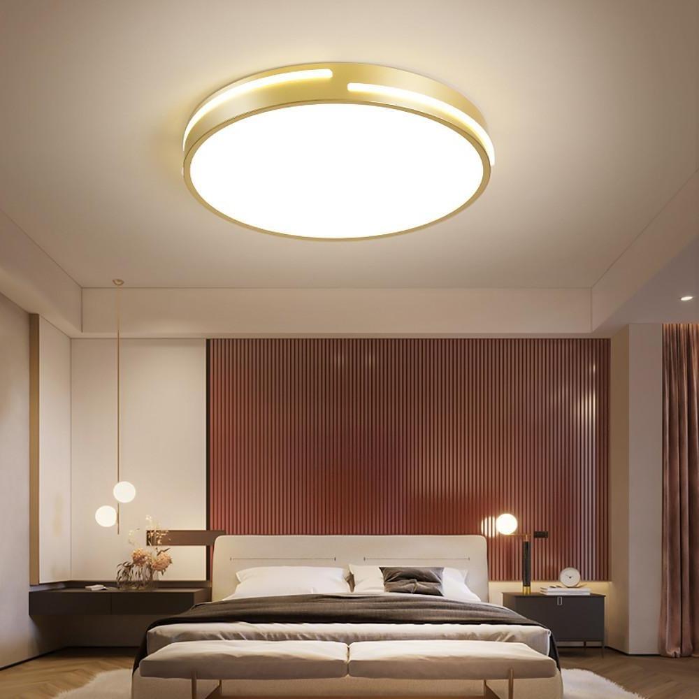 Modern Gold Dimmable LED Round Flush Mount Ceiling Light for Bedroom and Hallway