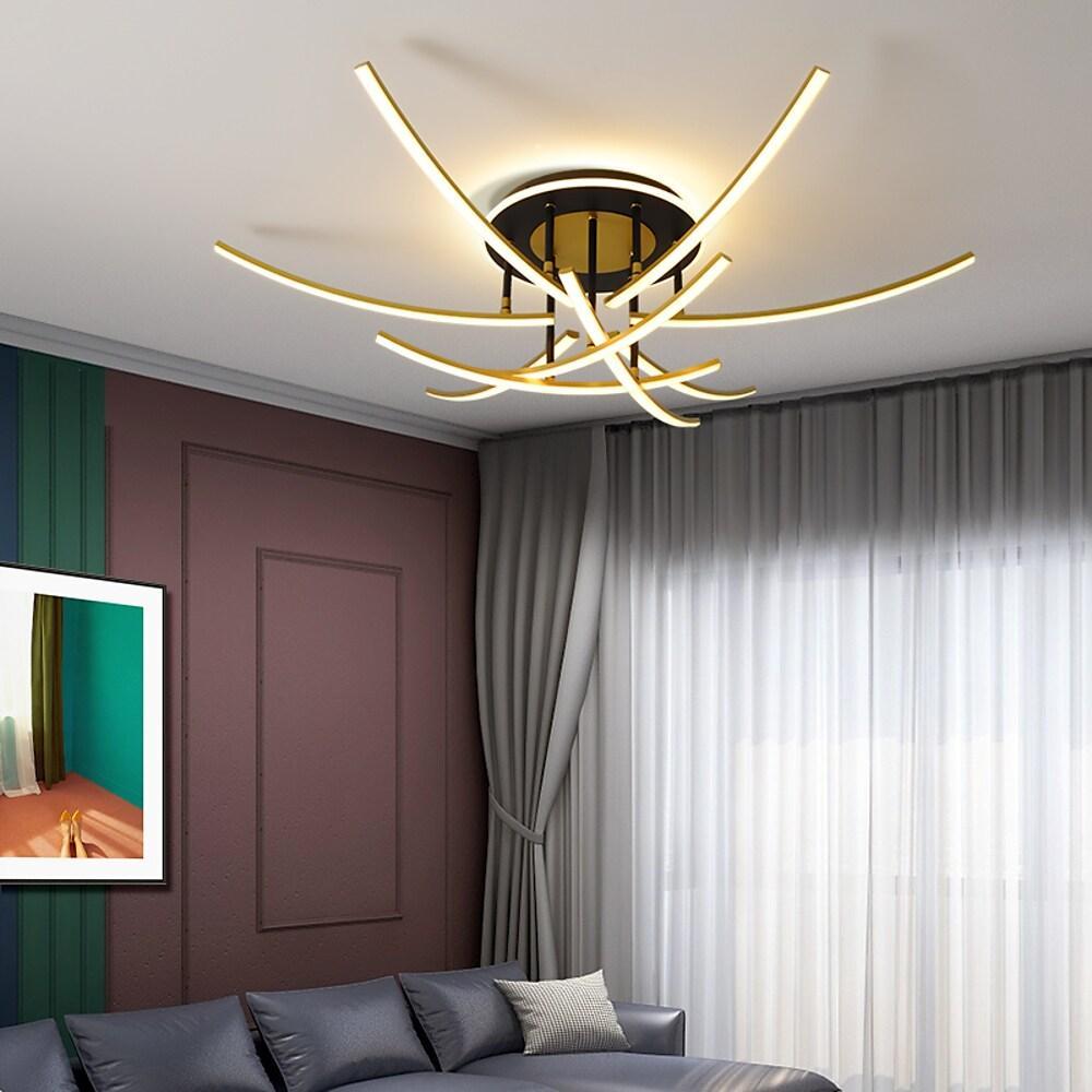 Modern Nordic Geometric LED Flush Mount Ceiling Light Dimmable Sputnik Fixture in Gold