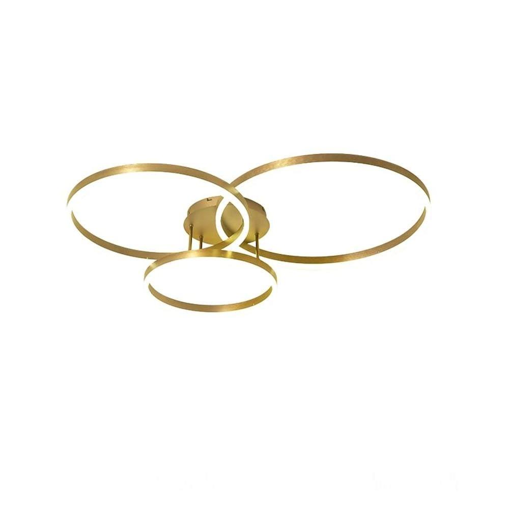 Modern Gold 3 Ring LED Flush Mount Ceiling Light Dimmable Geometric Lighting for Living Room