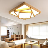 Modern Nordic Square Wood Dimmable LED Ceiling Light Flush Mount Fixture for Home