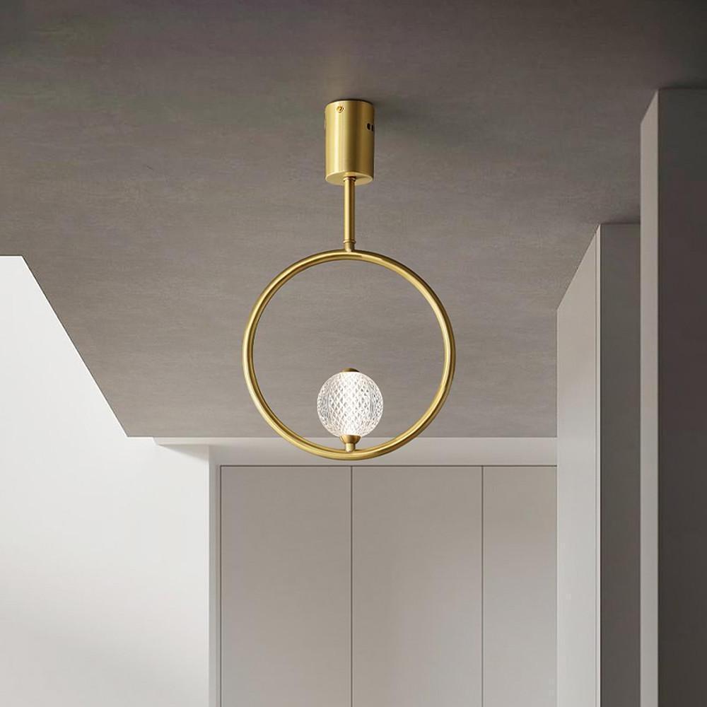 Modern Nordic Brass LED Flush Mount Ceiling Light with Ring Acrylic Globe Shade