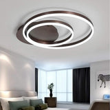Modern Dimmable Double Ring LED Flush Mount Ceiling Light with Remote in Coffee Finish