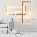 Modern Geometric LED Ceiling Light Overlapping Rectangles Flush Mount Aluminum Fixture