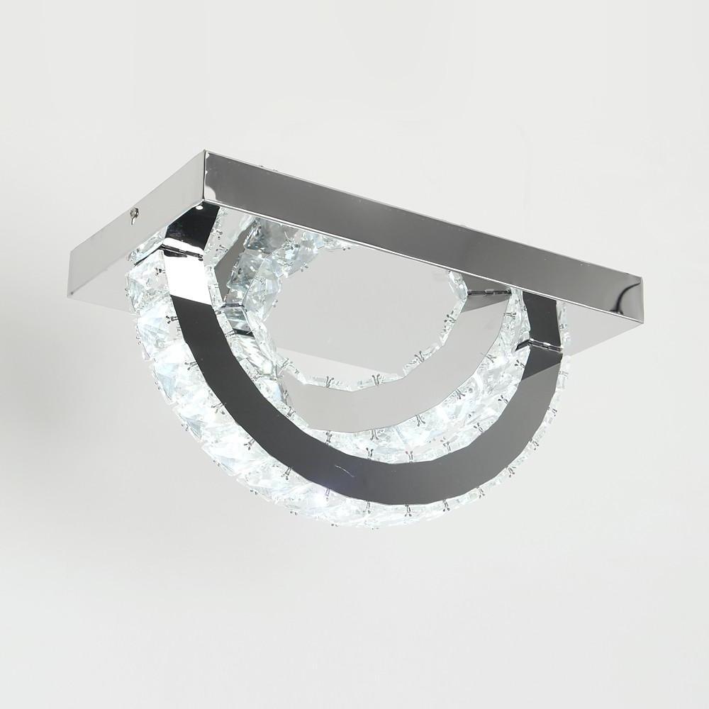 Modern Circular Crystal Flush Mount LED Ceiling Light with Electroplated Metal Finish