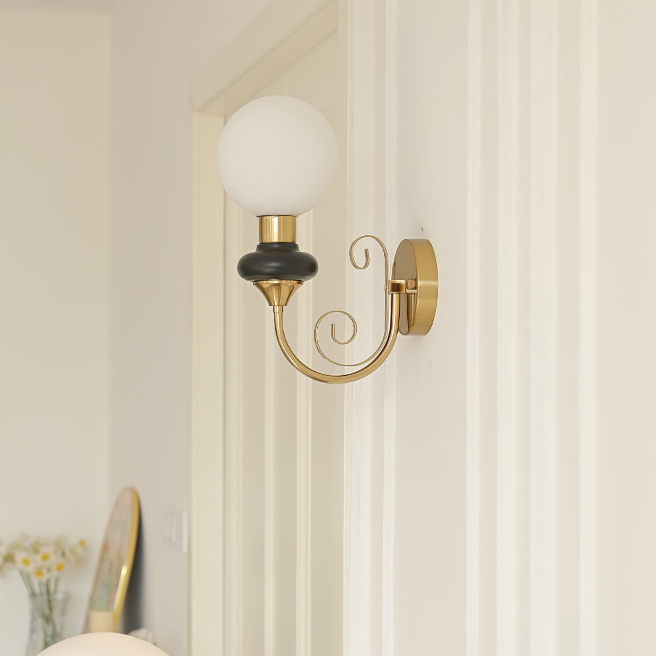 Onyx Modern Glass Globe Wall Sconce with Wood and Metal Accents for Indoor Lighting
