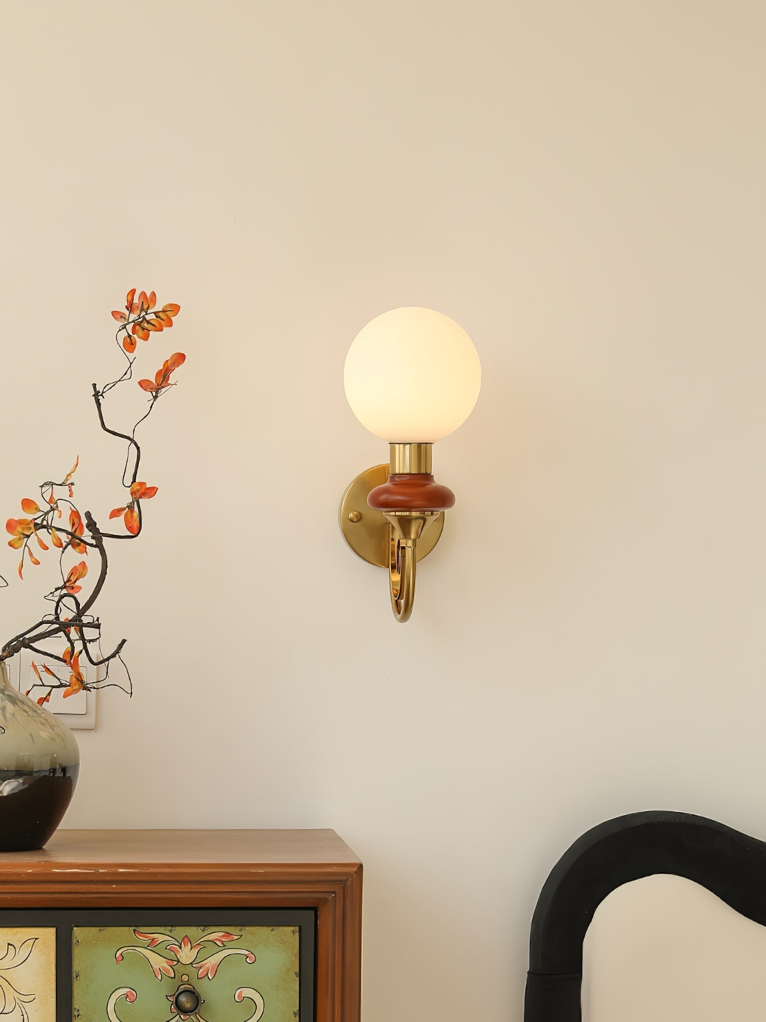 Onyx Modern Glass Globe Wall Sconce with Wood and Metal Accents for Indoor Lighting