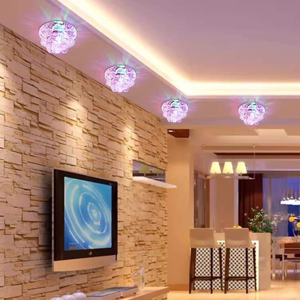 Modern Flower Design LED Flush Mount Ceiling Light with Electroplated Glass and RGB Multi Color Lighting