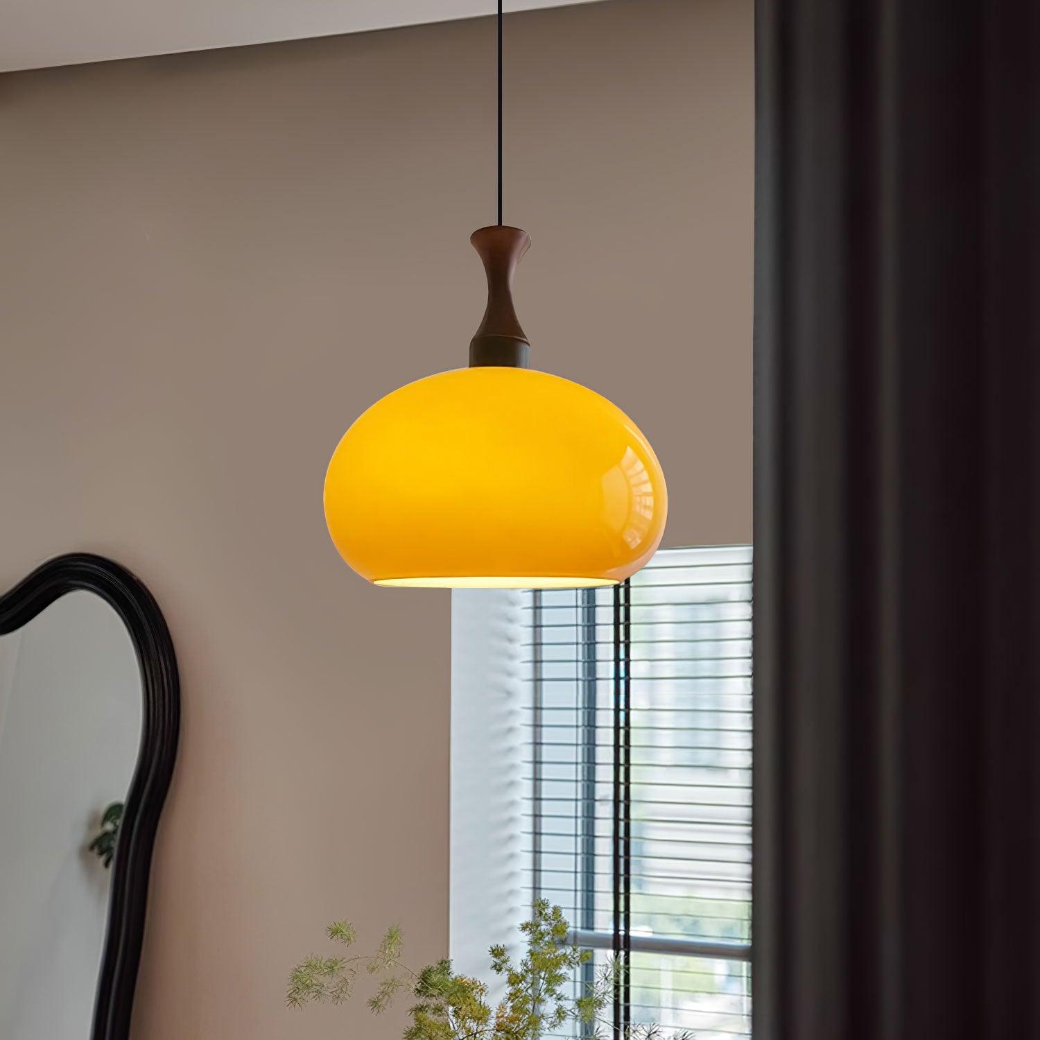 Orbique Spherical Glass Globe Drop Pendant Lamp Modern Gold and Yellow Hanging Light