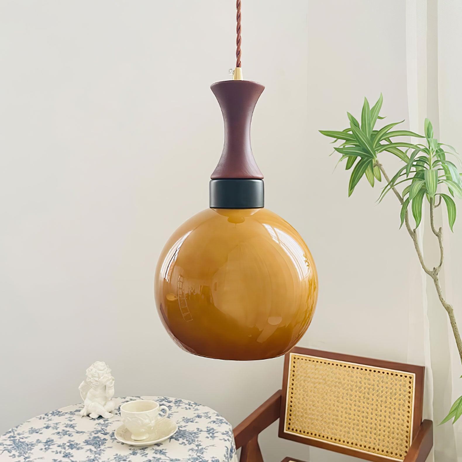 Orbique Spherical Glass Globe Drop Pendant Lamp Modern Gold and Yellow Hanging Light