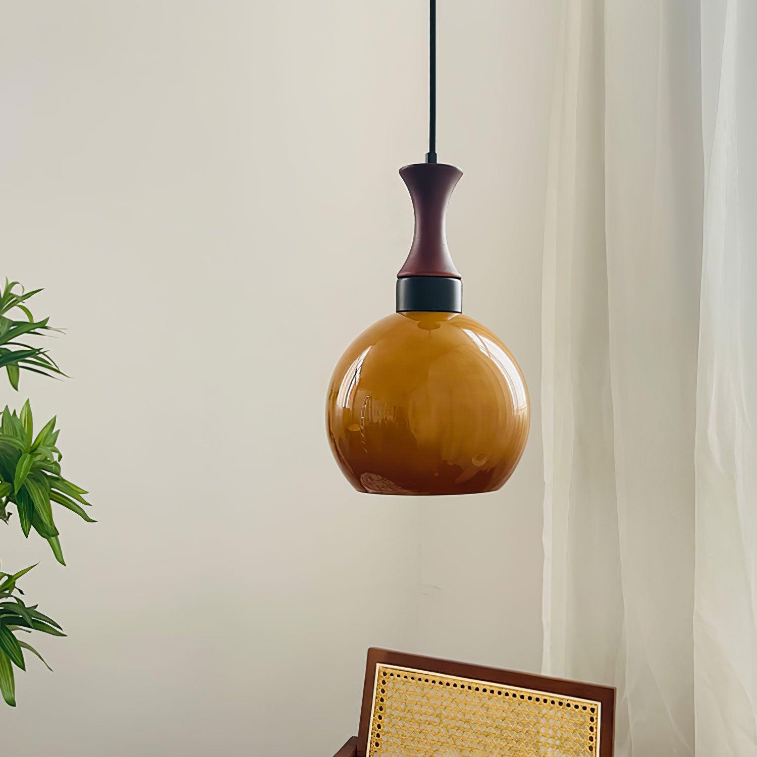Orbique Spherical Glass Globe Drop Pendant Lamp Modern Gold and Yellow Hanging Light