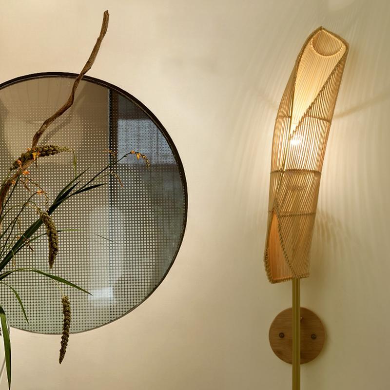 Organic Bamboo Wall Sconce Modern Natural Wood Indoor Light Fixture for Home