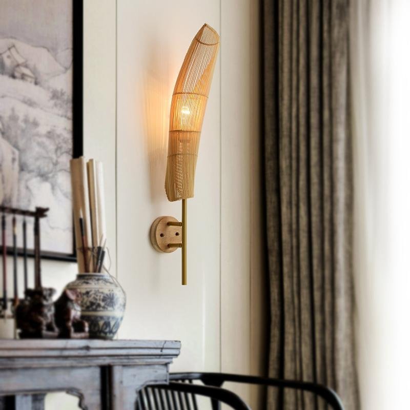 Organic Bamboo Wall Sconce Modern Natural Wood Indoor Light Fixture for Home