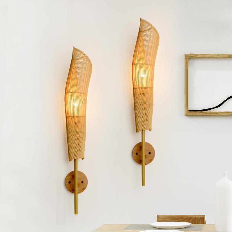 Organic Bamboo Wall Sconce Modern Natural Wood Indoor Light Fixture for Home