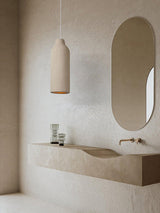 Organic Barrel Shape Polystyrene Pendant Light with Hand Finished Beige Shade