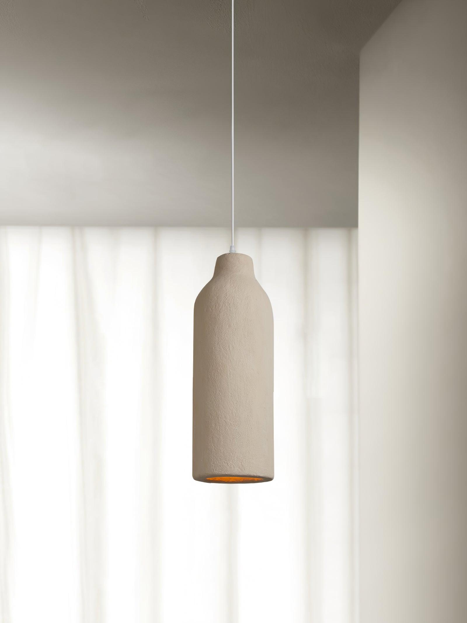 Organic Barrel Shape Polystyrene Pendant Light with Hand Finished Beige Shade