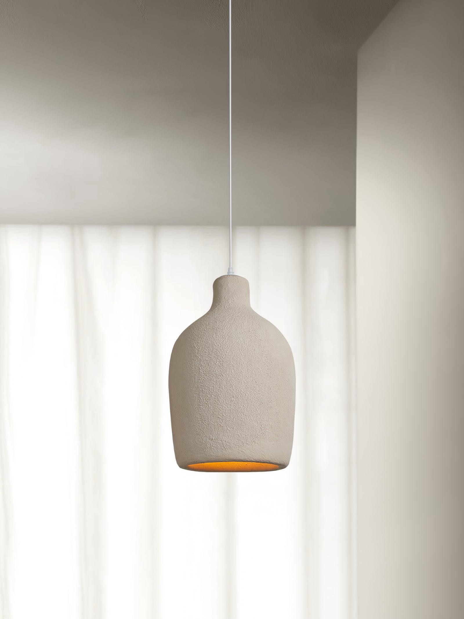 Organic Barrel Shape Polystyrene Pendant Light with Hand Finished Beige Shade