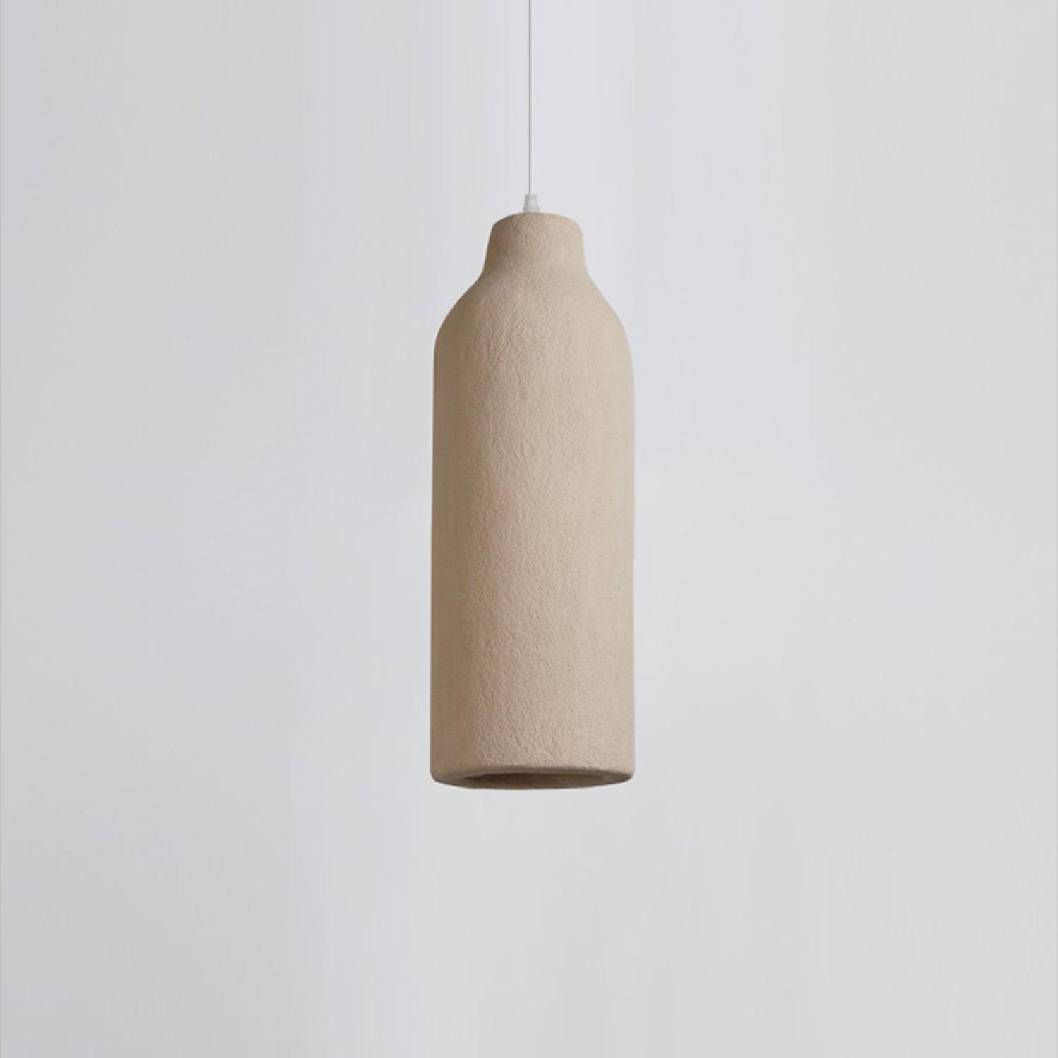 Organic Barrel Shape Polystyrene Pendant Light with Hand Finished Beige Shade