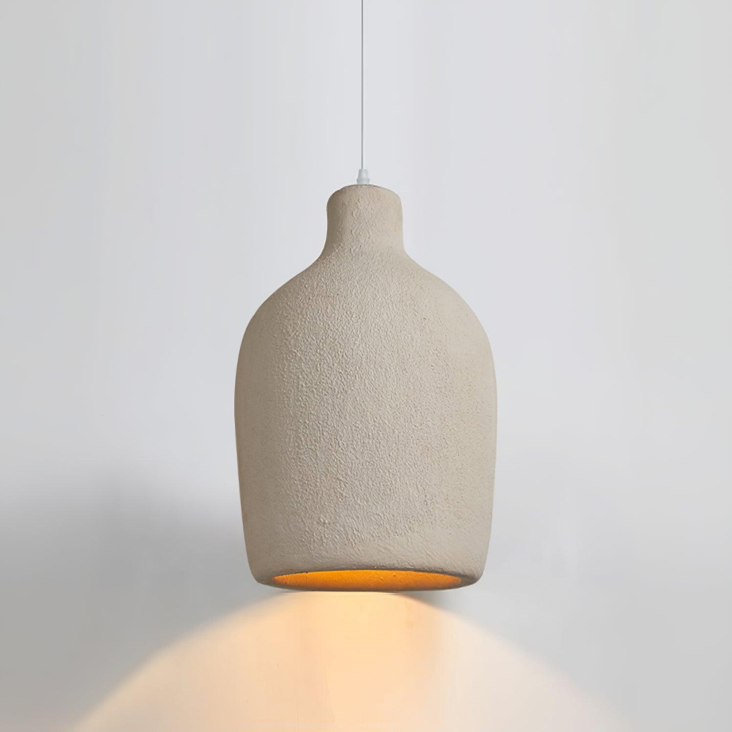 Organic Barrel Shape Polystyrene Pendant Light with Hand Finished Beige Shade