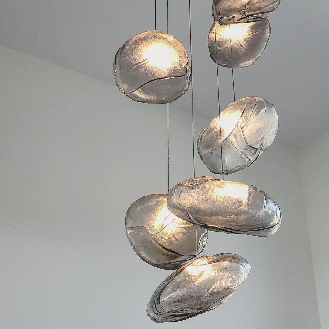 Organic Blown Glass Multi Head Pendant Light for Modern Entryway and Dining Spaces
