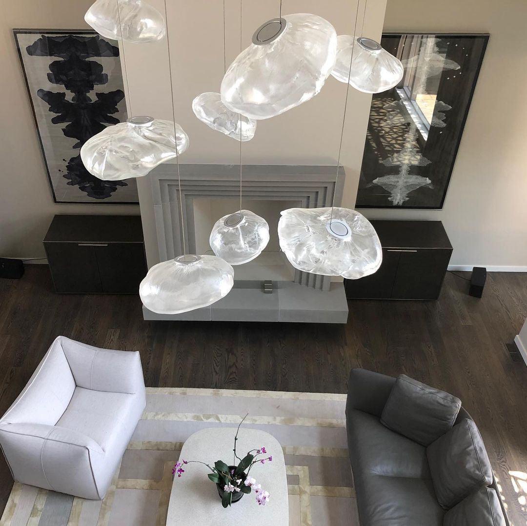 Organic Blown Glass Multi Head Pendant Light for Modern Entryway and Dining Spaces