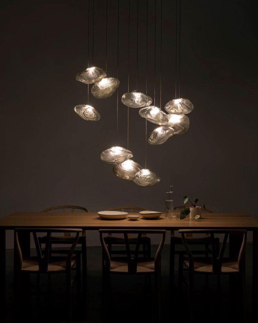 Organic Blown Glass Multi Head Pendant Light for Modern Entryway and Dining Spaces
