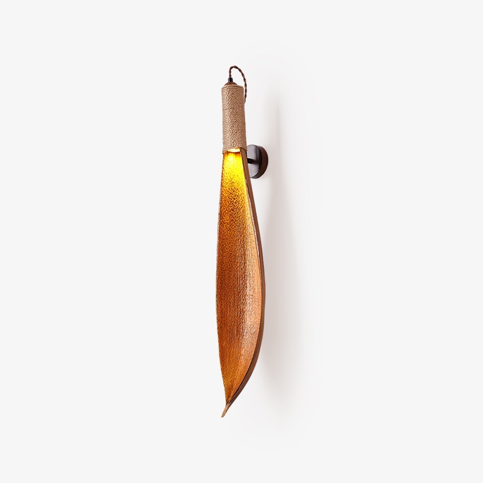 Organic Natural Cocoa Leaf Wall Sconce with Jute Rope Detail for Rustic Interior Lighting