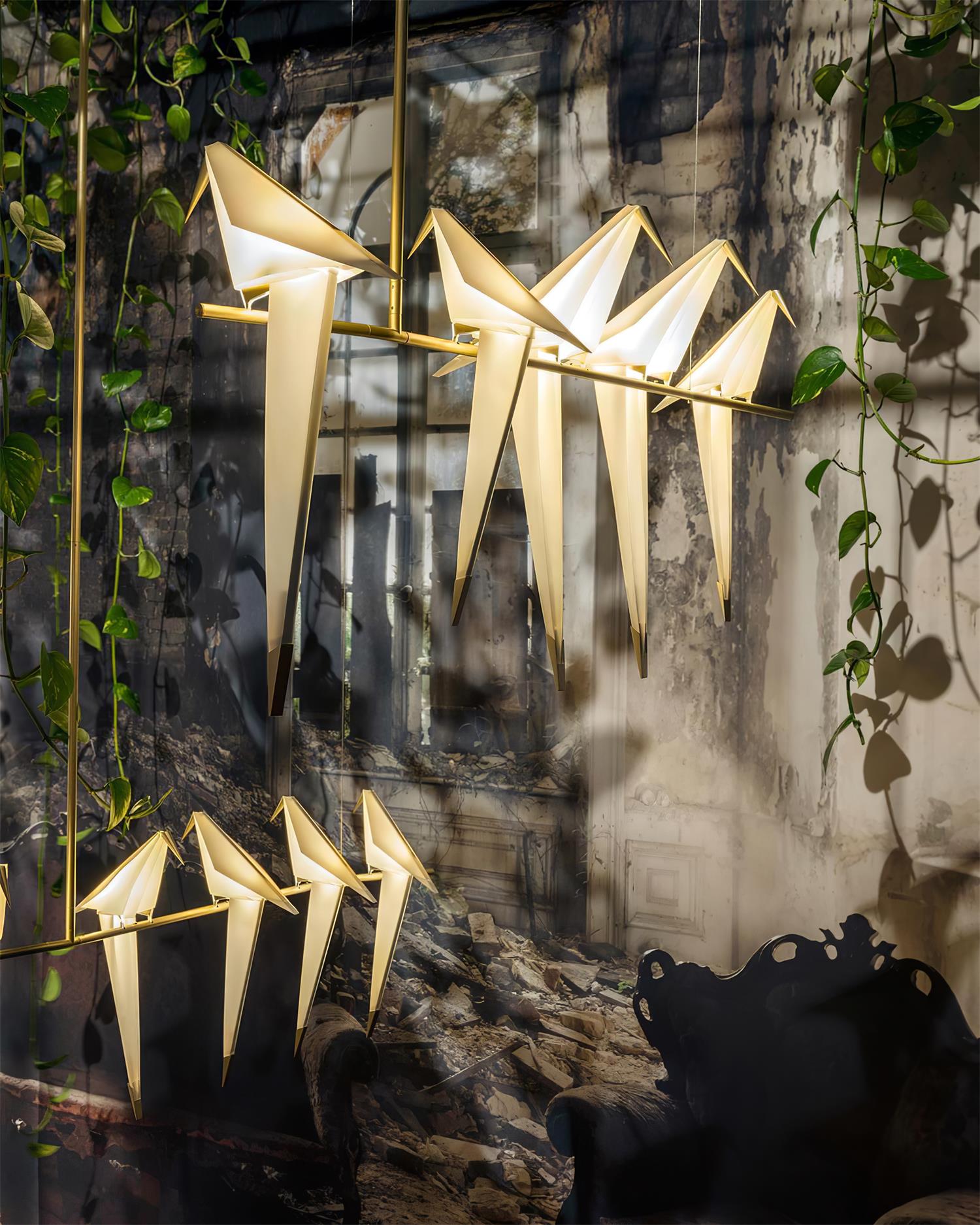 Origami Bird LED Pendant Light Modern Crane Chandelier for Dining Room and Living Space