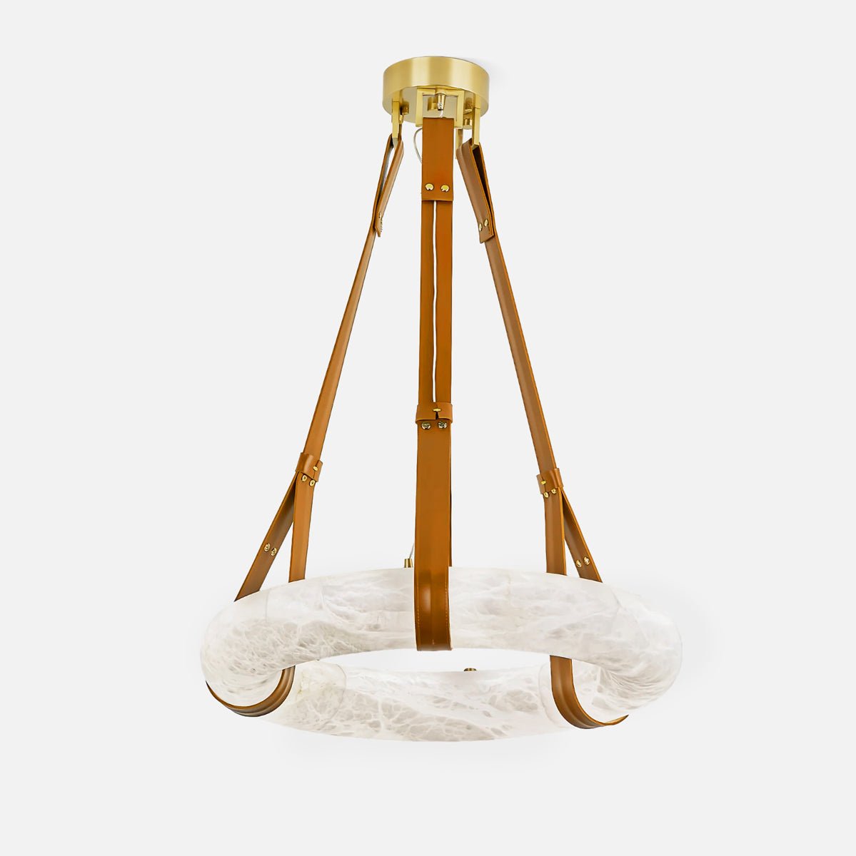 Oslo Alabaster Ring LED Pendant Hanging Light with Modern Leather Strap