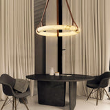 Oslo Alabaster Ring LED Pendant Hanging Light with Modern Leather Strap
