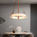 Oslo Alabaster Ring LED Pendant Hanging Light with Modern Leather Strap