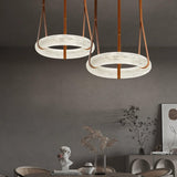 Oslo Alabaster Ring LED Pendant Hanging Light with Modern Leather Strap