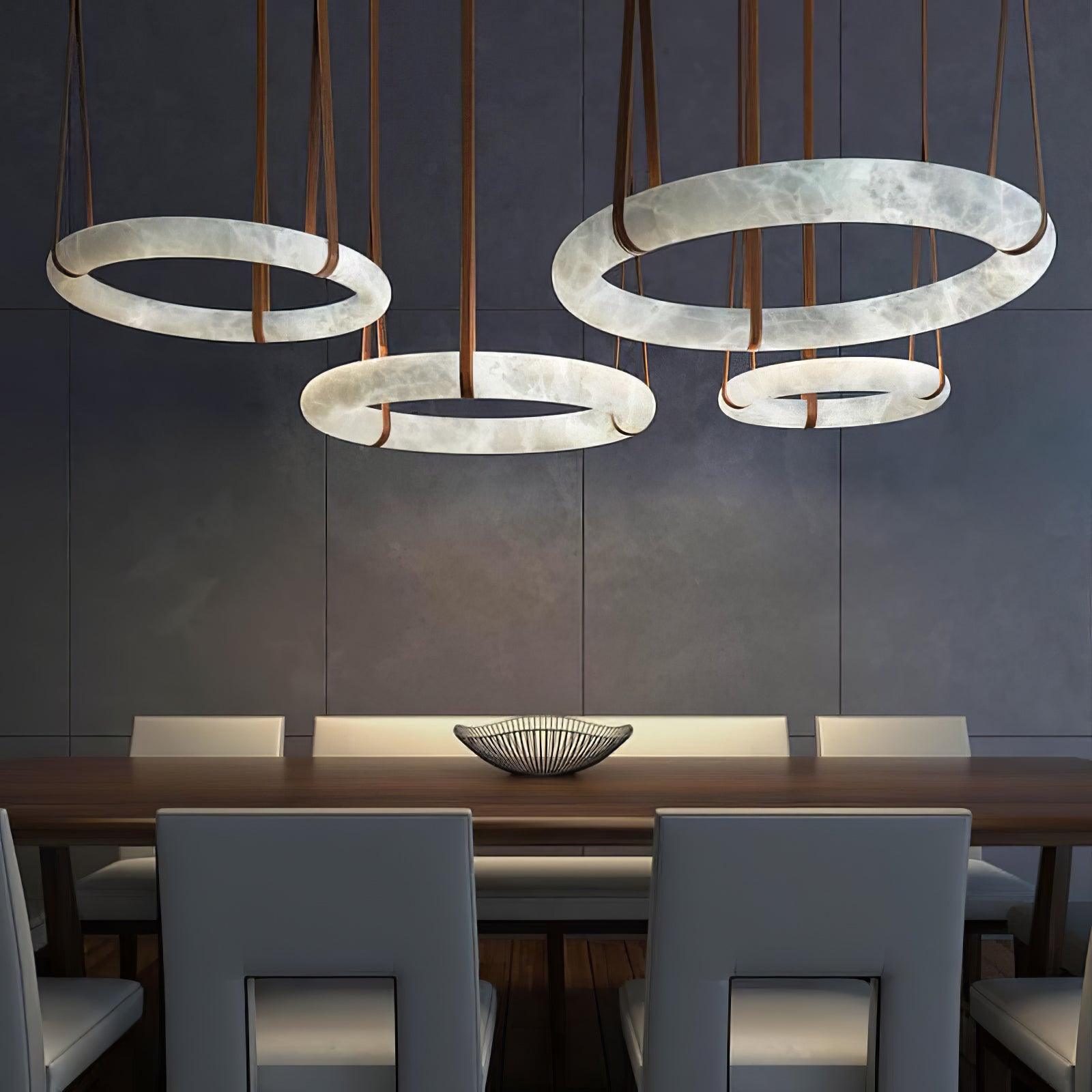 Oslo Alabaster Ring LED Pendant Hanging Light with Modern Leather Strap