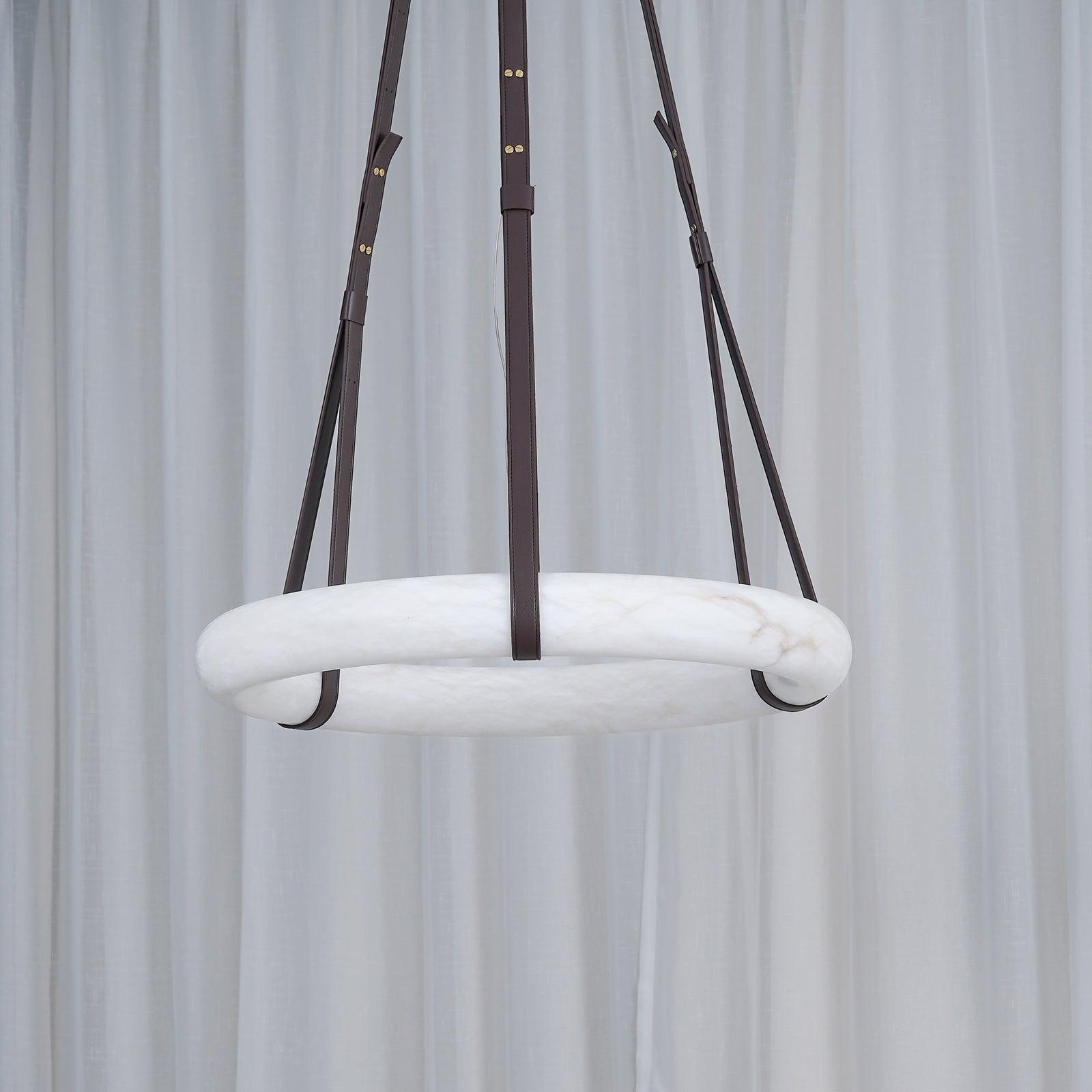 Oslo Alabaster Ring LED Pendant Hanging Light with Modern Leather Strap