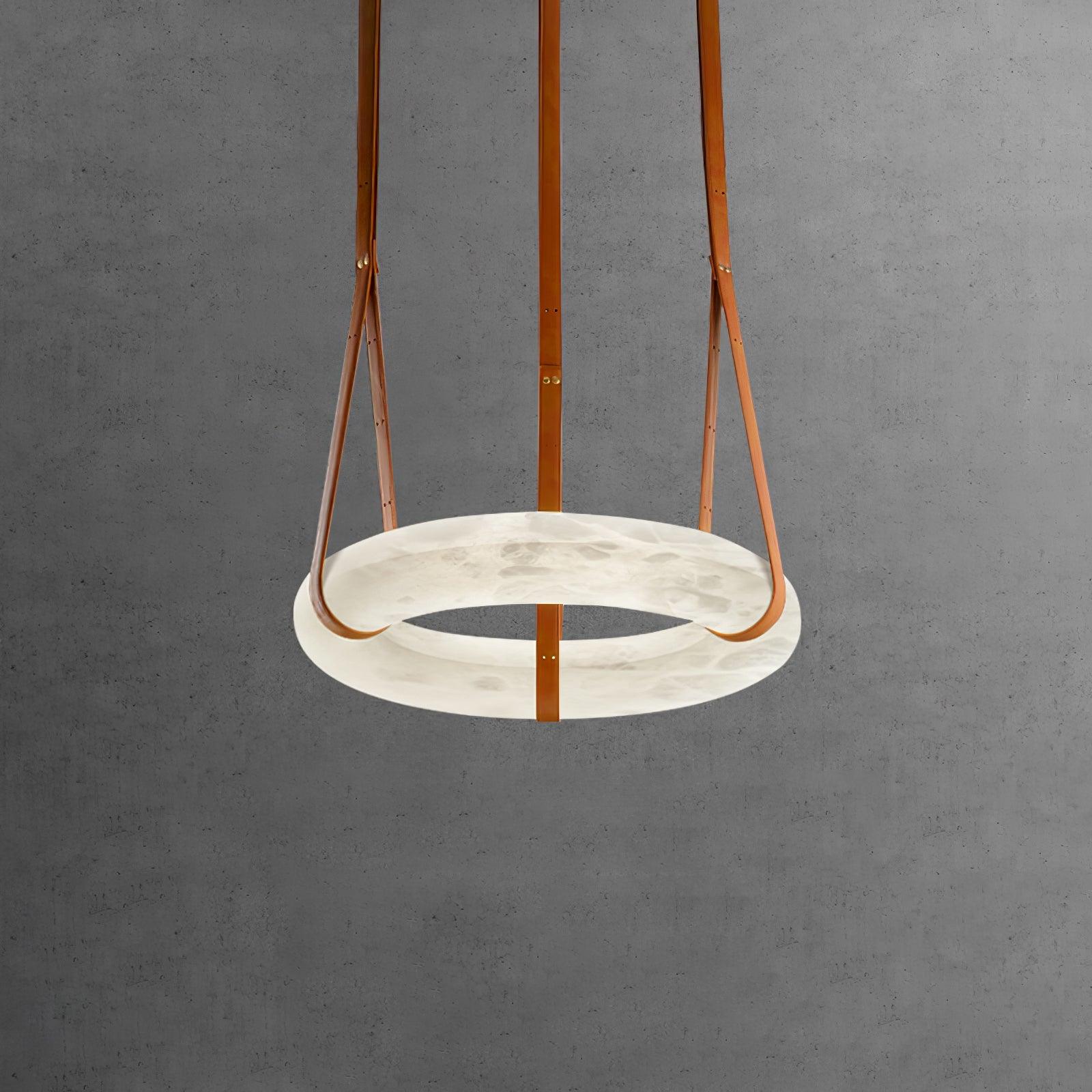 Oslo Alabaster Ring LED Pendant Hanging Light with Modern Leather Strap