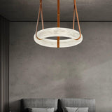 Oslo Alabaster Ring LED Pendant Hanging Light with Modern Leather Strap