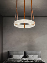 Oslo Alabaster Ring LED Pendant Hanging Light with Modern Leather Strap
