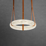 Oslo Alabaster Ring LED Pendant Hanging Light with Modern Leather Strap