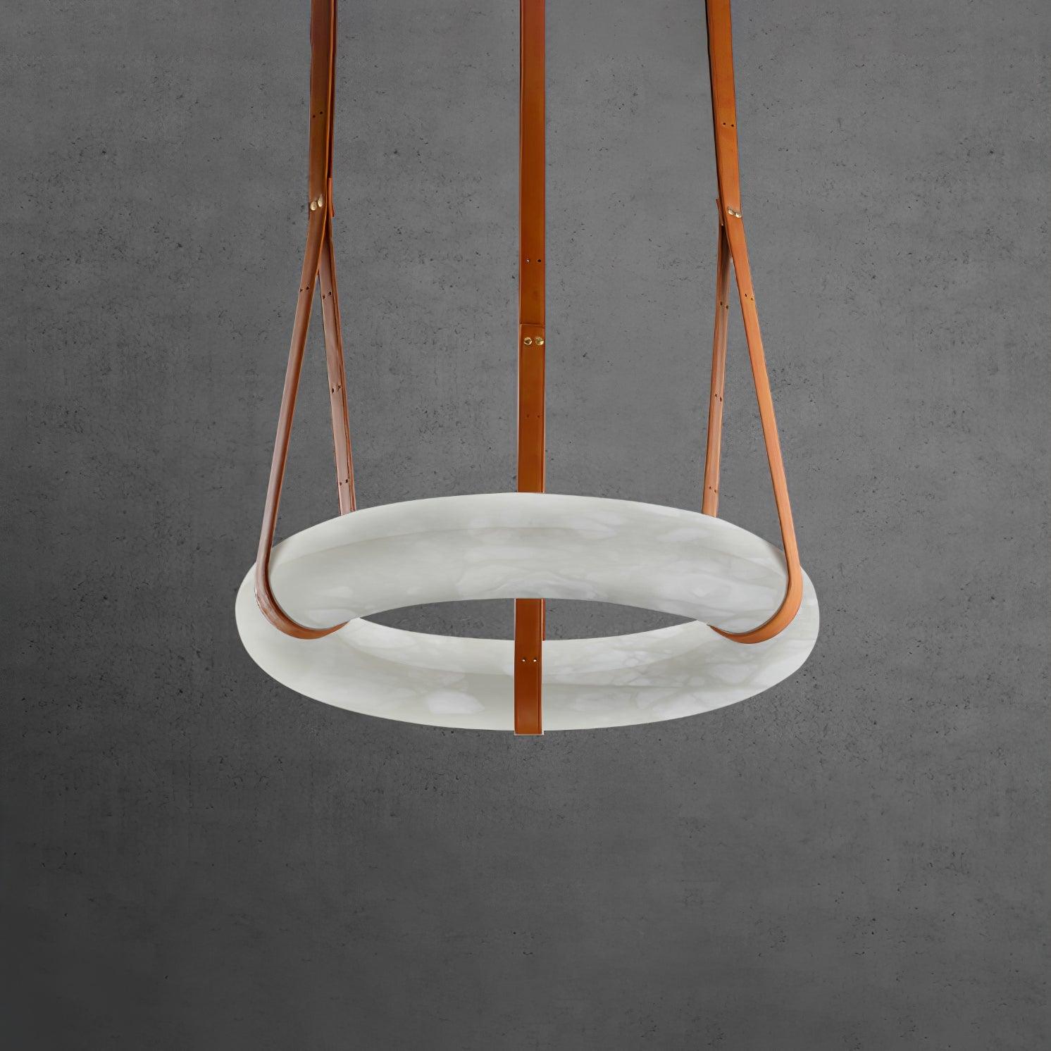 Oslo Alabaster Ring LED Pendant Hanging Light with Modern Leather Strap
